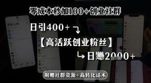 零成本秒加100+创业社群,日引400+高活跃创业粉丝,日入多张-湘创网