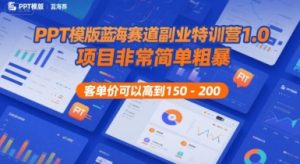 PPT模版蓝海赛道副业特训营1.0,项目非常简单粗暴,客单价可以高到150-200-湘创网