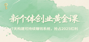 新个体创业黄金课,7天构建可持续赚钱系统,抢占2025红利-湘创网