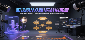 短视频从0到1实战训练营:设备准备/账号定位/对标账号/视频创作/数据分析/投流变现-湘创网
