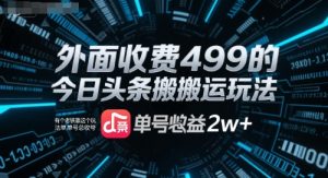 外面收费499的今日头条搬运玩法,有个老铁靠这个玩法单号总收益2w+-湘创网