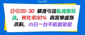 日引 20-30 精准引流私域新玩法,转化率50% 高客单虚拟资料,小白一台手机就能做-湘创网