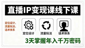 (16065期)直播IP变现课线下课,定位设计、流量玩法、话术体系,3天掌握年入千万密码-湘创网