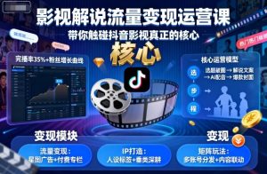 影视解说流量变现运营课,带你触碰抖音影视真正的核心-湘创网