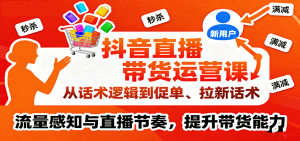 抖音直播带货运营课,从话术逻辑到促单、拉新话术,流量感知与直播节奏,提升带货能力-湘创网