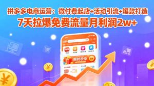 (15960期)拼多多电商运营:微付费起店+活动引流+爆款打造 7天拉爆免费流量月利润2w+-湘创网