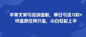 手掌文案引流创业粉,单日引流100+,可适用任何行业,小白轻松上手-湘创网
