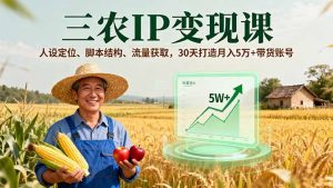(16044期)三农IP变现课,人设定位、脚本结构、流量获取,30天打造月入5万+带货账号-湘创网