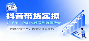 抖音带货实操,从千川、随心推起号到流量放大,含短视频付费,场景搭建等技巧-湘创网