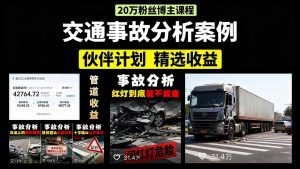 (15995期)交通事故分析案例短视频,剪辑技巧+文案模板+配音教学+快速起号 月收益2w+-湘创网