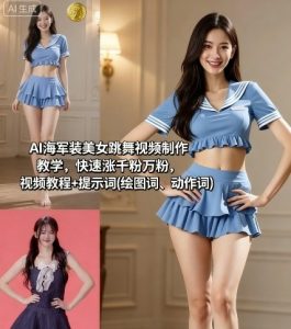 AI海军装美女跳舞视频制作教学,快速涨千粉万粉,视频教程+提示词(绘图词、动作词)-湘创网
