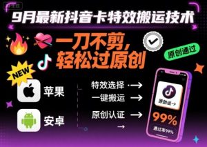 9月最新抖音卡特效搬运技术,一刀不剪,轻松过原创,苹果安卓可以-湘创网