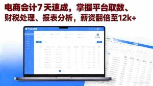 (16192期)电商会计7天速成,掌握平台取数、财税处理、报表分析,薪资翻倍至12k+-湘创网