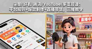 (16147期)头条/好看/腾讯/YouTube/多变现课:平台规则+爆款制作+直播带货,三维教学-湘创网