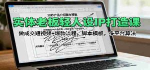 实体老板轻人设IP打造课:做成交短视频+爆款流程,脚本模板,多平台算法-湘创网