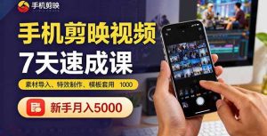 (16124期)手机剪映视频7天速成课:素材导入、特效制作、模板套用,新手月入5000+-湘创网