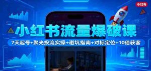 小红书流量爆破课：7天起号+聚光投流实操+避坑指南+对标定位+10倍获客-湘创网