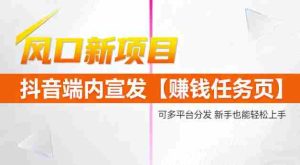 风口新项目，抖音端内宣发【賺钱任务页】，可多平台分发，新手也能轻松上手-湘创网