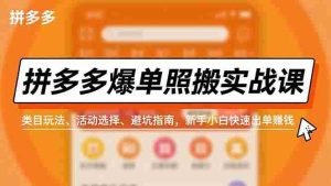(16838期)拼多多爆单照搬实战课,类目玩法、活动选择、避坑指南,新手小白快速出单赚钱-湘创网