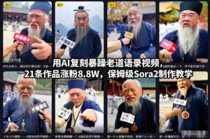 用AI复刻暴躁老道语录视频,21条作品涨粉8.8W,保姆级Sora2制作教学-湘创网