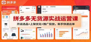 拼多多无货源实战运营课：开店选品+上架优化+推广投放，新手快速出单-湘创网