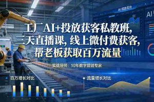 工厂AI+投放获客私教班,三天直播课,线上微付费获客,帮老板获取百万流量-湘创网