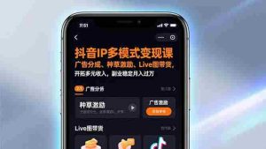 （17014期）抖音IP多模式变现课，广告分成、种草激励、Live图带货，开拓多元收入，副业稳定月入过万-湘创网