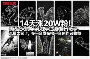 14天涨20W粉！情绪放大镜动物心理学短视频制作教学，流量太猛了，多平台发布撸平台创作者收益-湘创网