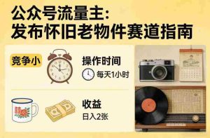 公众号流量主之发布怀旧老物件赛道，竞争小，每天操作1小时，日入2张-湘创网