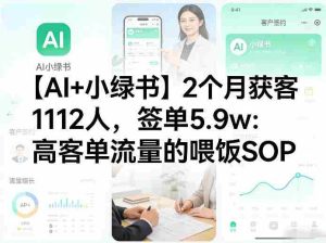 【AI+小绿书】2个月获客1112人，签单5.9w：高客单流量的喂饭SOP-湘创网