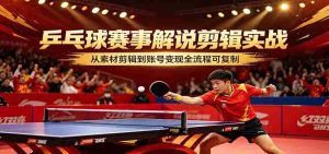 乒乓球赛事解说剪辑实战，从素材剪辑到账号变现全流程可复制-湘创网