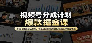 视频号分成计划爆款掘金课：多热门赛道玩法拆解，零基础无脑混剪轻松实现长期被动收益-湘创网