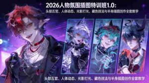 （17936期）2026人物氛围插图特训班1.0：头部五官、人体动态、光影打光、藏色技法与半身插图创作全套教学-湘创网