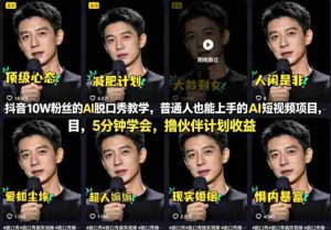 抖音10W粉丝的AI脱口秀教学，普通人也能上手的AI短视频项目，5分钟学会，撸伙伴计划收益-湘创网