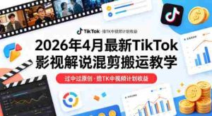 26年4月最新TikTok影视解说混剪搬运教学，过中过原创，撸TK中视频计划收益-湘创网