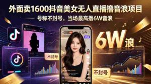 外面卖1600抖音美女无人直播撸音浪项目,号称不封号,当场最高撸6W音浪!【附详细教程】-湘创网