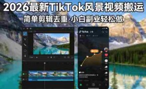 2026最新TikTok风景视频搬运简单剪辑去重，小白副业月入8k-湘创网