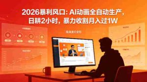 2026暴利风口：AI动画全自动生产，日耕2小时，暴力收割月入过1W-湘创网