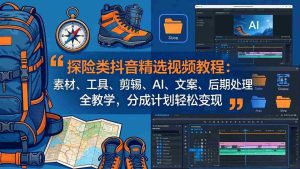 （17994期）探险类抖音精选视频教程：素材、工具、剪辑、AI、文案、后期处理全教学，分成计划轻松变现-湘创网