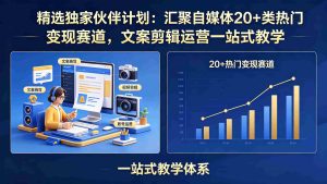 (18478期)精选独家伙伴计划:汇聚自媒体20+类热门变现赛道,文案剪辑运营一站式教学-湘创网