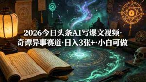 2026今日头条AI写爆文视频,奇谭异事赛道,日入3张+,小白可做-湘创网