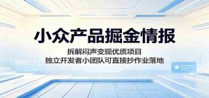 小众产品掘金情报:拆解闷声变现优质项目,独立开发者小团队可直接抄作业落地-湘创网