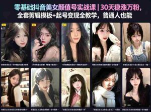 零基础抖音美女颜值号实战课｜30天稳涨万粉，全套剪辑模板+起号变现全教学，普通人也能复制-湘创网