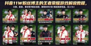 抖音11W粉丝博主的王者荣耀游戏解说教程,文案、配音、素材剪辑全流程,解锁伙伴计划+精选独家收益,日入1k+-湘创网