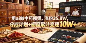 用ai做中药视频，涨粉35.8W，分成计划+橱窗累计变现10W+-湘创网