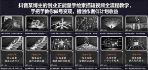 抖音某博主的创业正能量手绘素描短视频全流程教学,手把手教你做号变现,撸创作者伙伴计划收益-湘创网