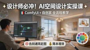 设计师必冲！AI空间设计实操课，ComfyUI+自创家全教学，告别通宵赶图，降本增效-湘创网