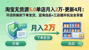 (18364期)淘宝无货源5.0单店月入2万-更新5月:开店防骗到下单发货,蓝海选品+三店循环玩法全掌握-湘创网