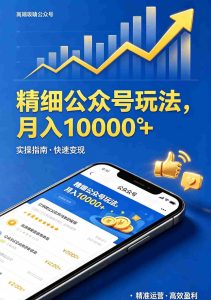 （18283期）精细公众号玩法，月入10000+，实操指南，快速变现-湘创网