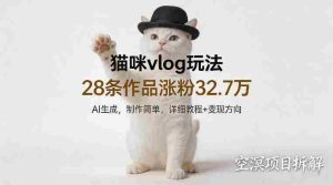 猫咪vlog玩法，28条作品涨粉32.7W，AI生成，制作简单，详细教程+变现方向-湘创网